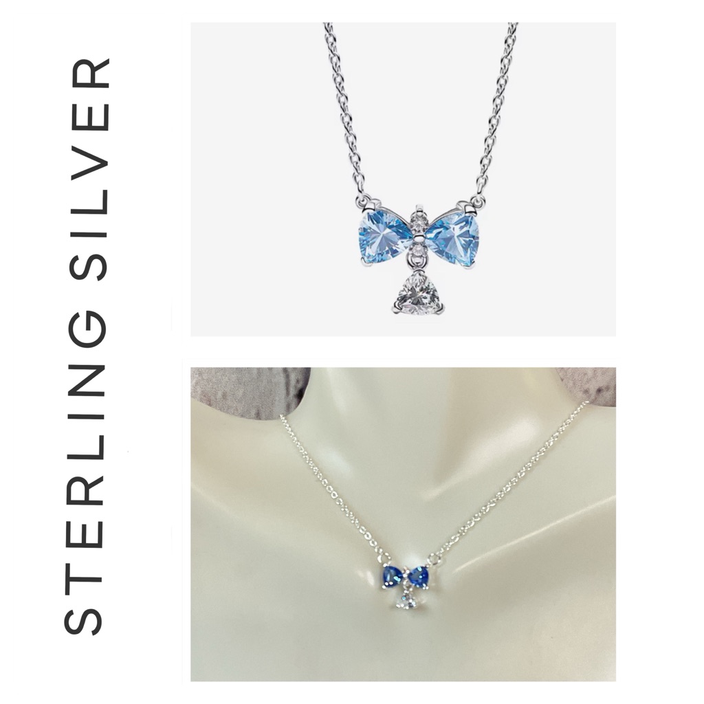 S925 Sterling Silver Topaz Bow Pendant Necklace